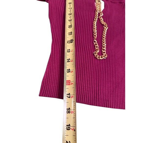 ASTR The Label Philippa Chain Strap Stretchy Sweater Fuchsia Ribbed Chain Sz M - Picture 7 of 14